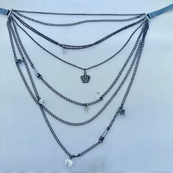 Rock & Republic Layered Gothic Crown Black Bib Necklace Y2K Vintage Goth Chain - Picture 1 of 8